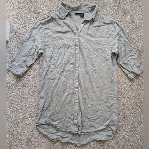 Tahari Green Gray Linen Blend Oversized Button Down Tunic Women's Size L